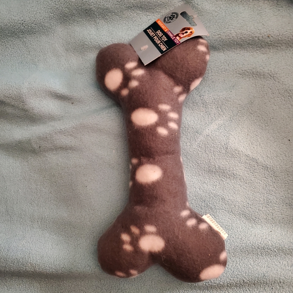 Dog Squeaky paw print plush bone